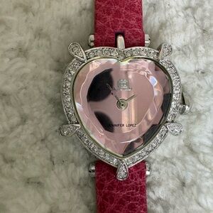 JLO Jennifer Lopez NEW Women Heart-Shaped Quartz Wristwatch Pink Diamond Accent